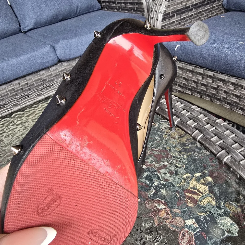 Authentic Christian Louboutin Black Leather Spiked Heels - Picture 12 of 13